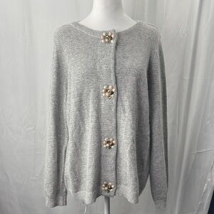 Christopher & Banks Gray Cardigan with Floral Embellishments